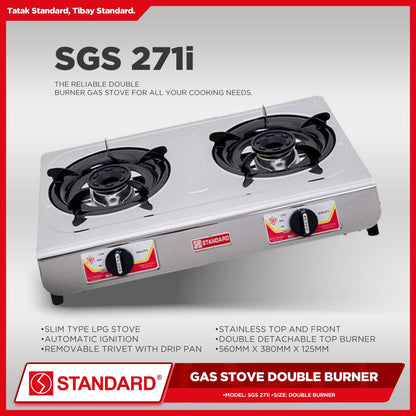 STANDARD GAS STOVE DOUBLE BURNER LPG Stainless Steel Slim Type - (BURNER ONLY) 560 x 380mm x 125mm