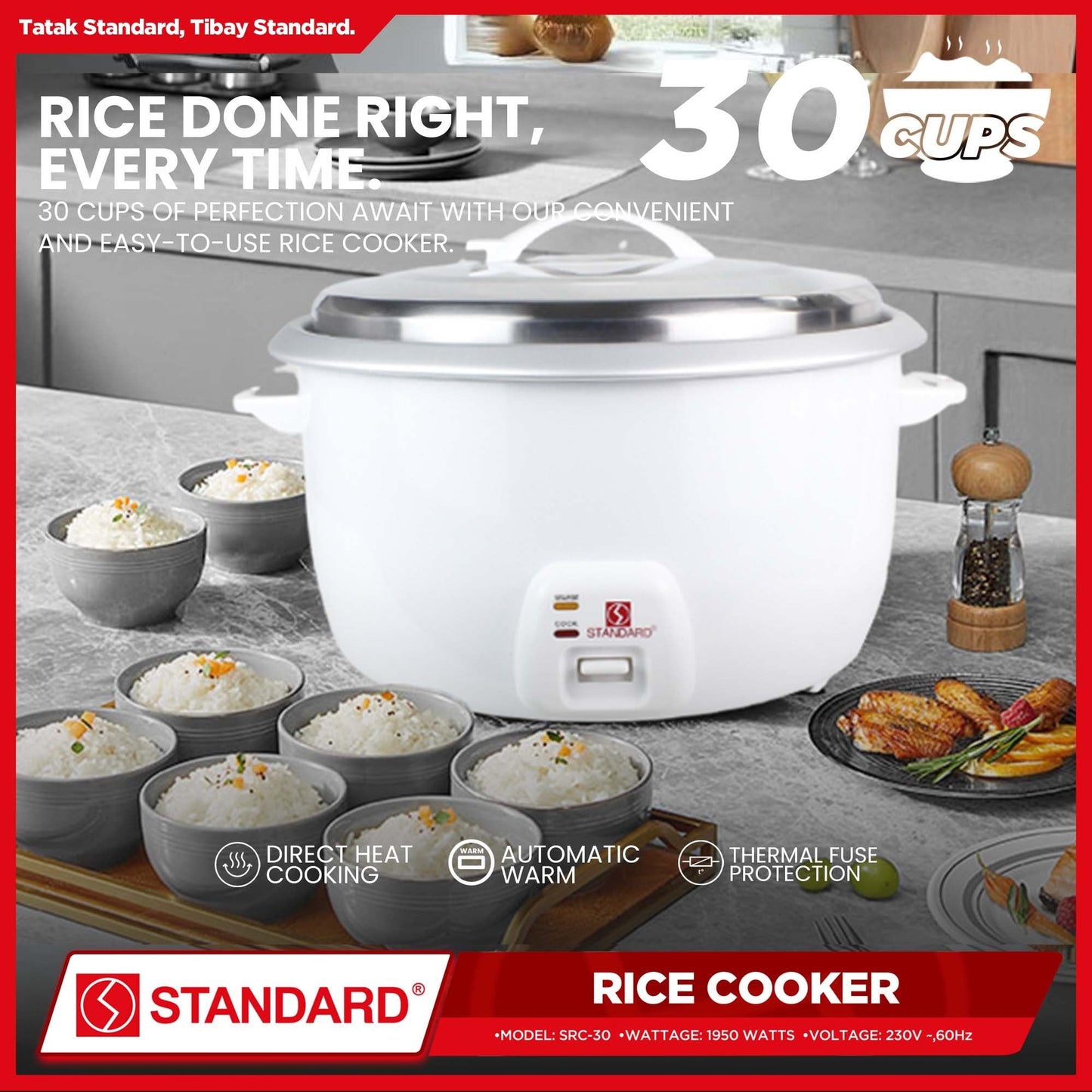 STANDARD Large Capacity Commercial RICE COOKER (1950W) 5.6L/30Cups of rice