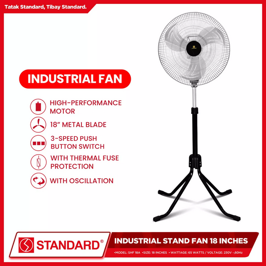 STANDARD INDUSTRIAL STAND FAN 18" 4 LEGS- Metal Blade SHF18A