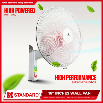 STANDARD ELECTRIC FAN 16" Wall Fan Plastic Blade 3 SPEED ROTARY SELECTION - Red