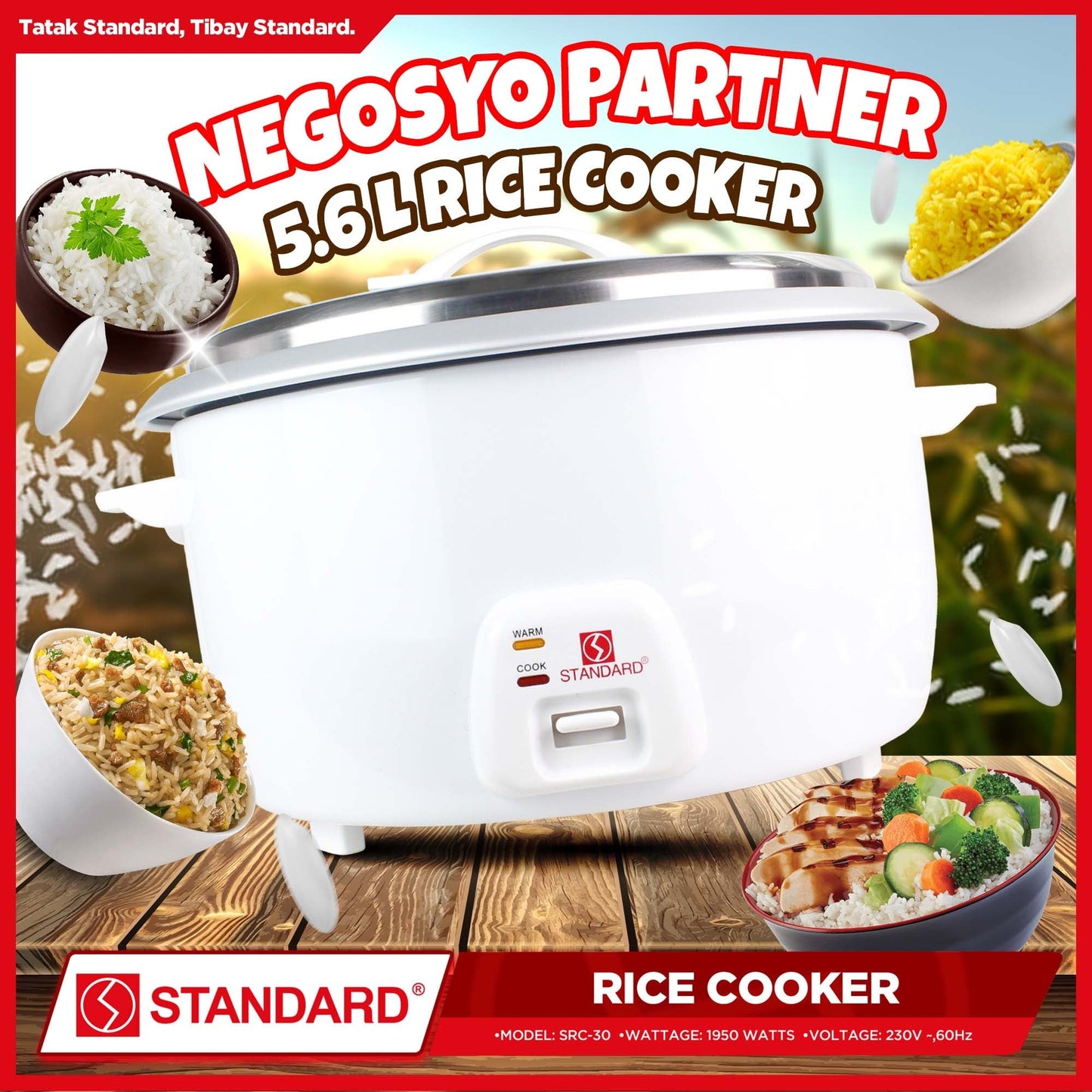 STANDARD Large Capacity Commercial RICE COOKER (1950W) 5.6L/30Cups of rice