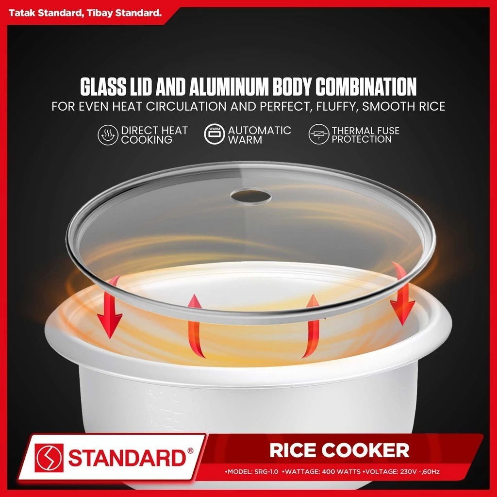 STANDARD RICE COOKER 400W - 1L / 5 Cups Rice w/ Measuring Cup & Rice Ladle