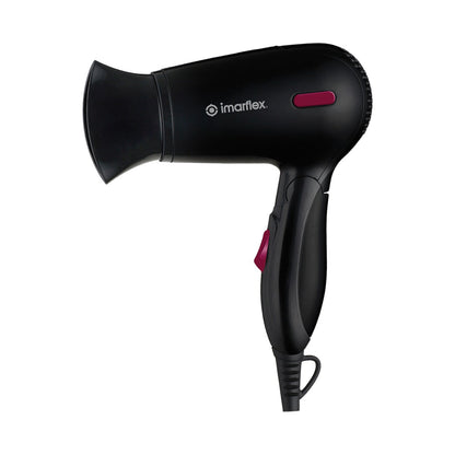 IMARFLEX Portable Hair Dryer HD-1300 - FOLDABLE HANDLE (BLACK)  2 HEAT FLOW NON SLIP GRIP HANDLE