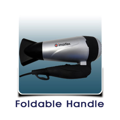 IMARFLEX Professional Hair Dryer HD-1600 - FOLDABLE HANDLE 2 HEAT FLOW NON SLIP GRIP HANDLE