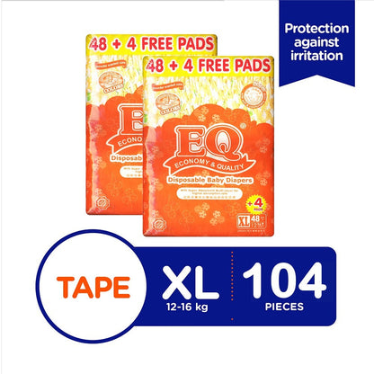 EQ Colors Jumbo Pack 52's Tape Baby Diapers (12-16kg) - XLarge