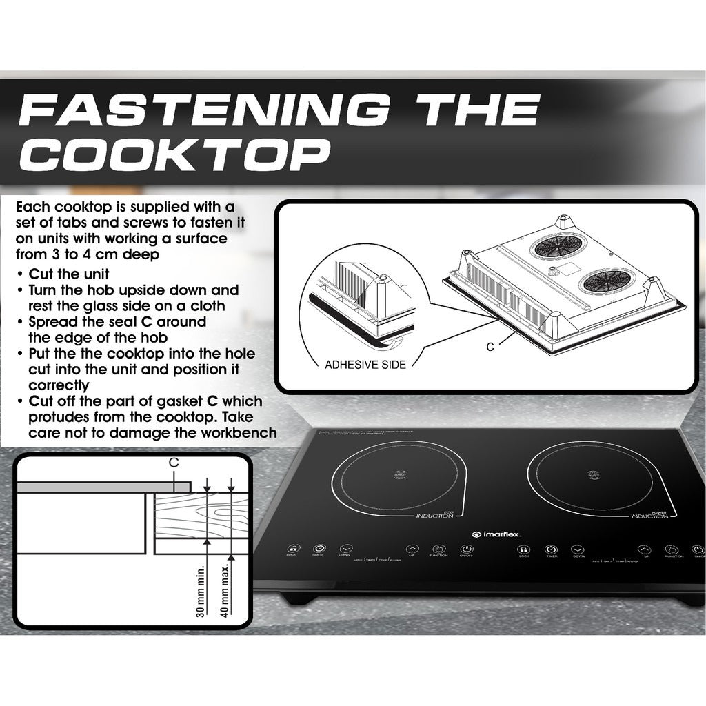 IMARFLEX Built-in Twin Induction Cooker IDX-3250B - L 1300W / R 1500W CHILD LOCK Auto Sense ON Pot/Auto OFF Function