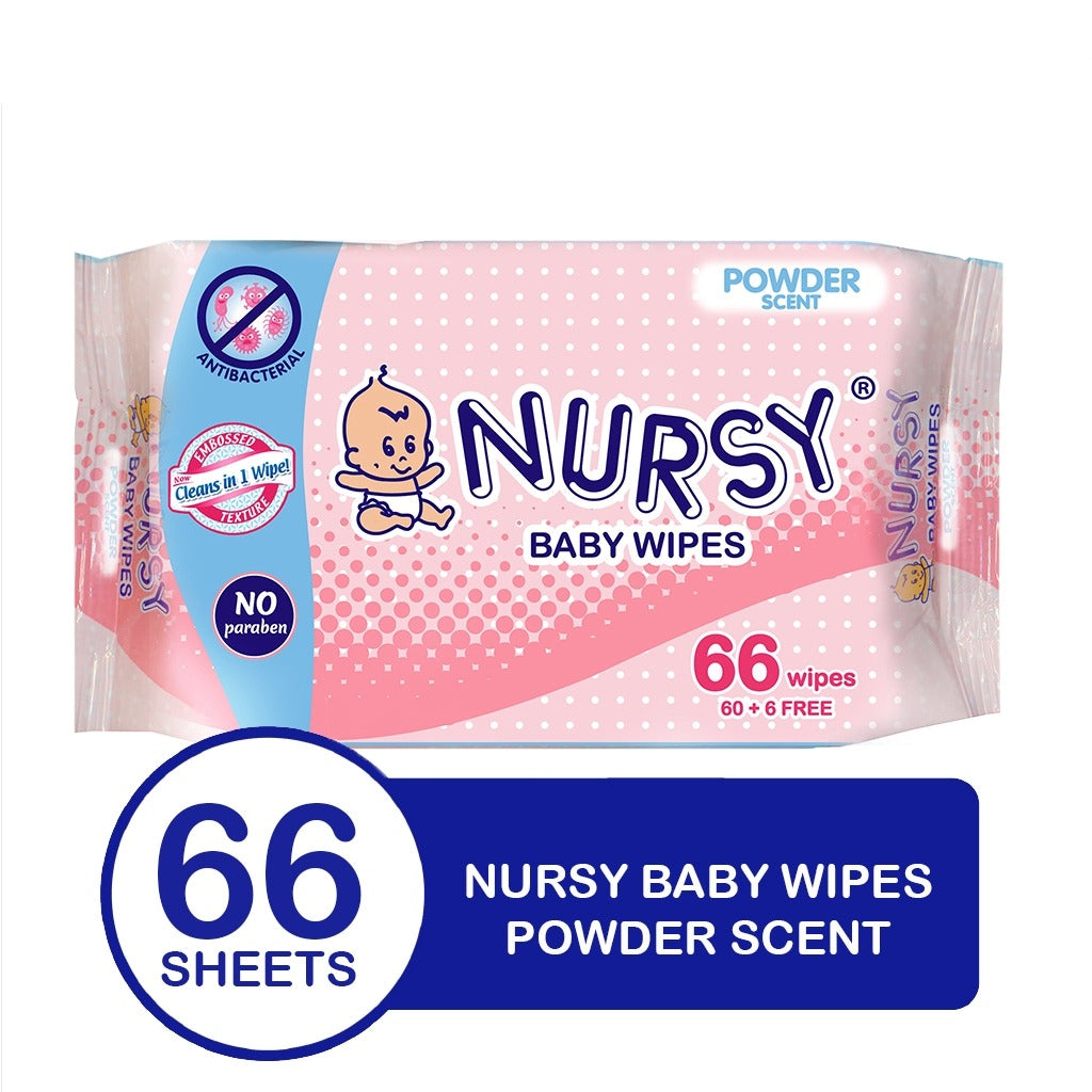 Nursy Baby Wipes in Powder Scent 4 pcs x 66 wipes - BUNDLE OF 2 or 6