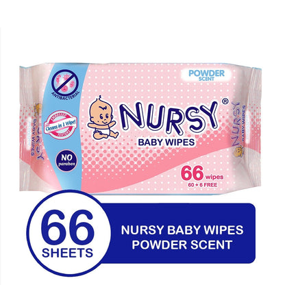 Nursy Baby Wipes in Powder Scent 4 pcs x 66 wipes - BUNDLE OF 2 or 6