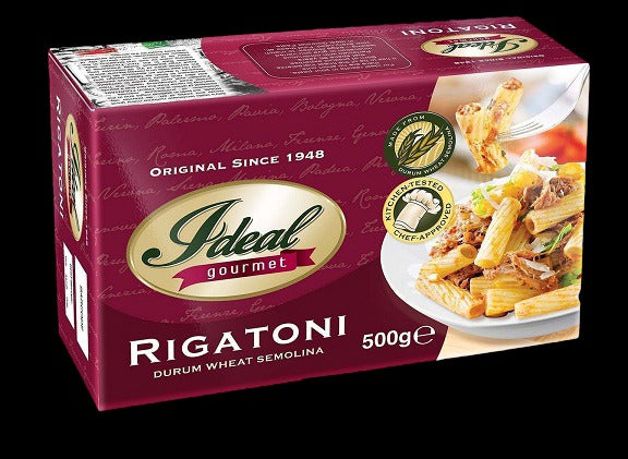 1 CASE (14 pcs) 500G - IDEAL GOURMET PASTA Rigatoni  TUBE-SHAPED PASTA