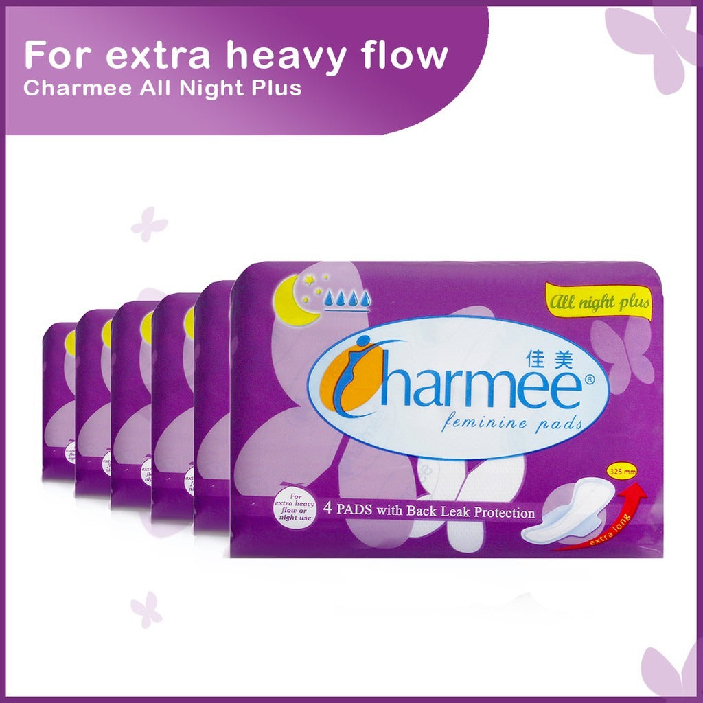 Charmee All Night Plus Feminine Pads 4s x 24 packs - 1 case