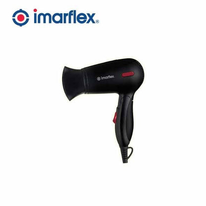 IMARFLEX Portable Hair Dryer HD-1300 - FOLDABLE HANDLE (BLACK)  2 HEAT FLOW NON SLIP GRIP HANDLE