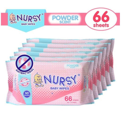 Nursy Baby Wipes in Powder Scent 4 pcs x 66 wipes - BUNDLE OF 2 or 6