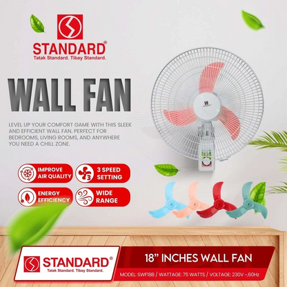 STANDARD ELECTRIC FAN 18" Wall Fan Banana Type Plastic Blade SWF18B  3 SPEED SELECTION