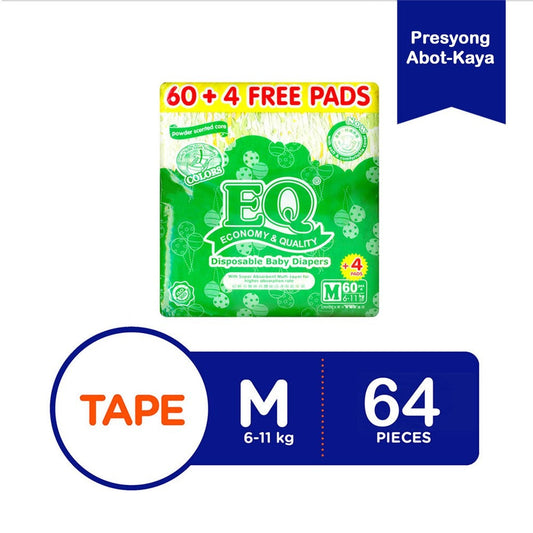 EQ Colors Jumbo Pack 64's Tape Baby Diapers (6-11kg) - Medium