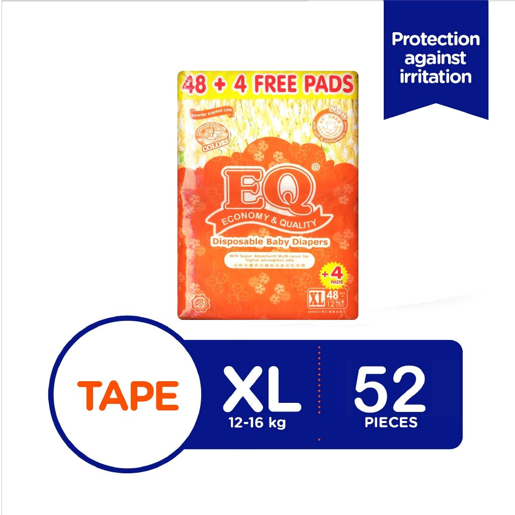 EQ Colors Jumbo Pack 52's Tape Baby Diapers (12-16kg) - XLarge