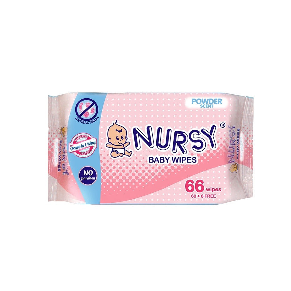 Nursy Baby Wipes in Powder Scent 4 pcs x 66 wipes - BUNDLE OF 2 or 6