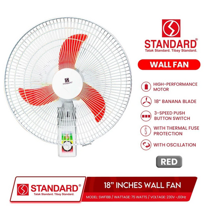 STANDARD ELECTRIC FAN 18" Wall Fan Banana Type Plastic Blade SWF18B  3 SPEED SELECTION