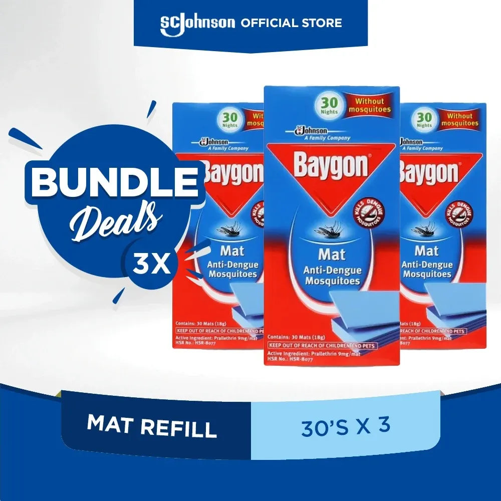 Baygon Mats Refill 30s - (Pack of 3) Anti Mosquito Electric Mat
