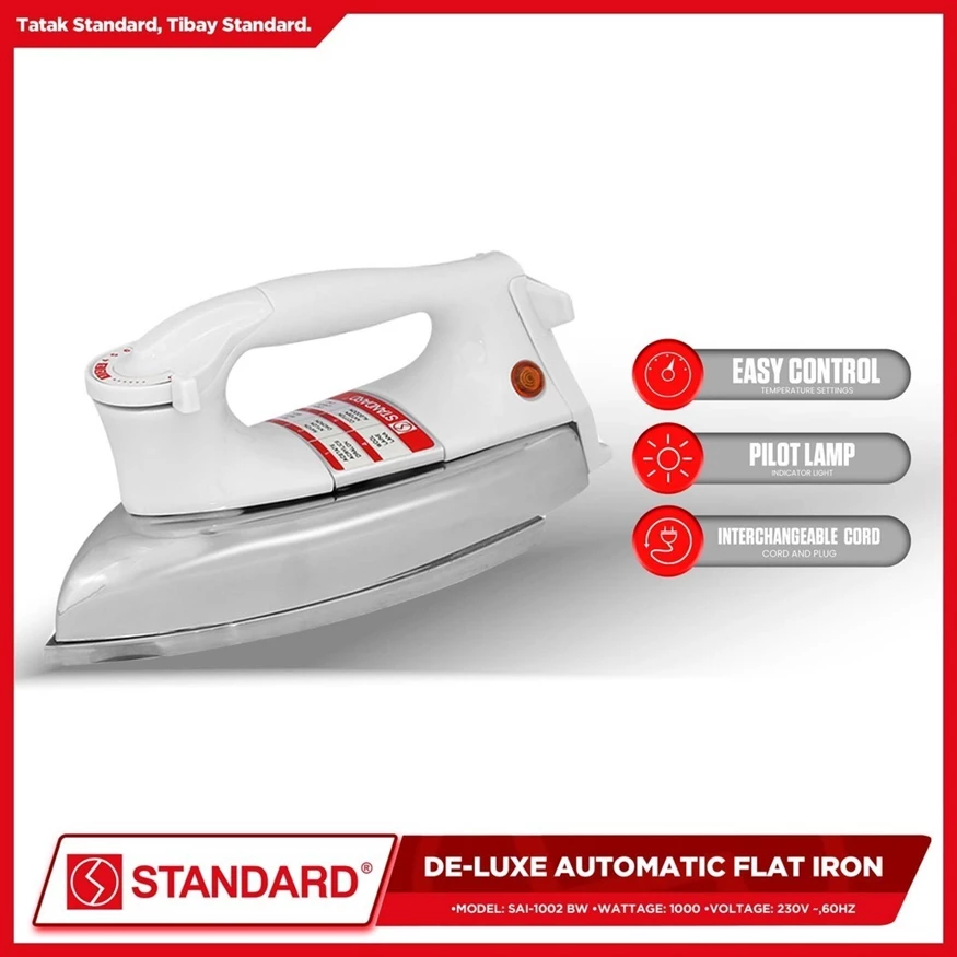 STANDARD DELUXE AUTOMATIC IRON 1000W - (BLACK) Interchangeable cord