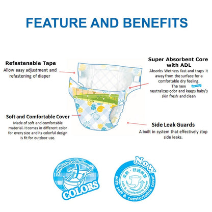 EQ Colors Jumbo Pack 58's Tape Baby Diapers (9-14kg) - Large