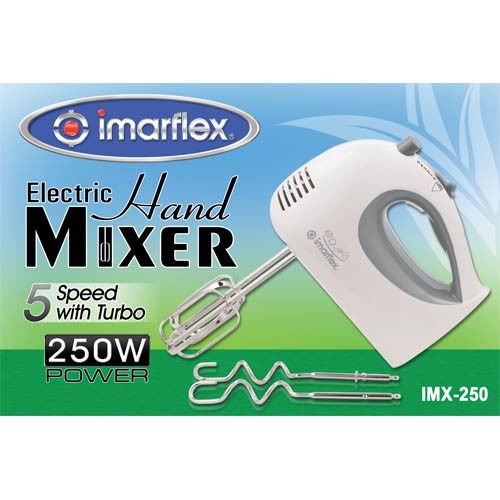 IMARFLEX Electric Hand Mixer IMX-250 (5 SPEEDS) - WHITE 5 SPEED SETTINGS PLUS A TURBO FUNCTION