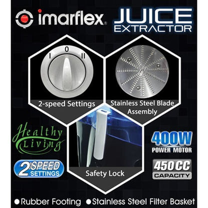 IMARFLEX Juice Extractor IJE-5000 - (BLACK) 400W LARGE CAPACITY 450CC