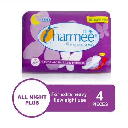 Charmee All Night Plus Feminine Pads 4s x 24 packs - 1 case