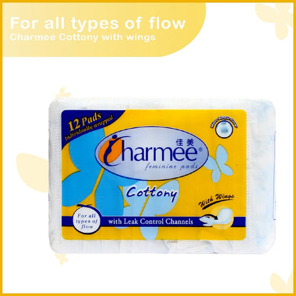 Charmee Cottony Sanitary Napkin for All Types of Flow w/ wings 12's (24 packs) - 1 case