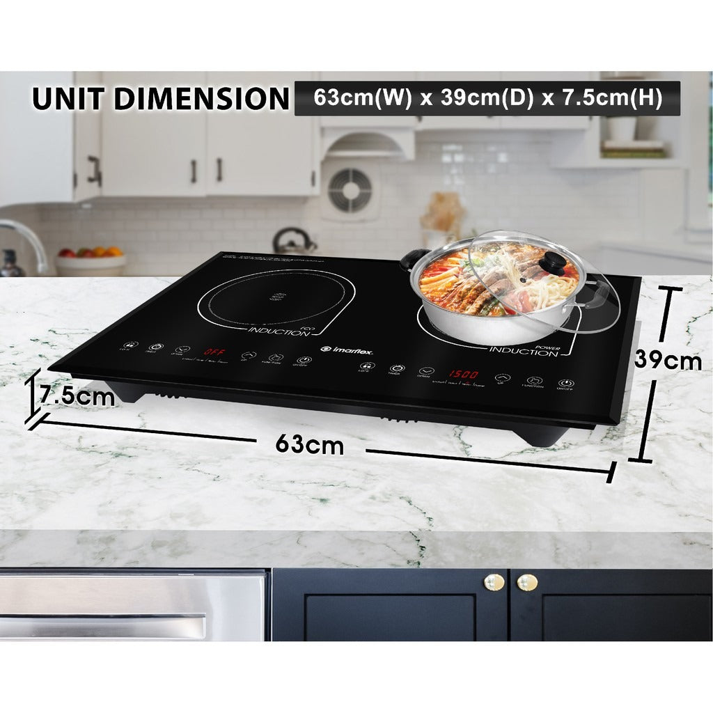IMARFLEX Built-in Twin Induction Cooker IDX-3250B - L 1300W / R 1500W CHILD LOCK Auto Sense ON Pot/Auto OFF Function