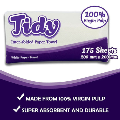 Tidy Trio Pack Inter-Folded Paper Towel White 3 x 175 Sheets - Bundle of 2 or 8