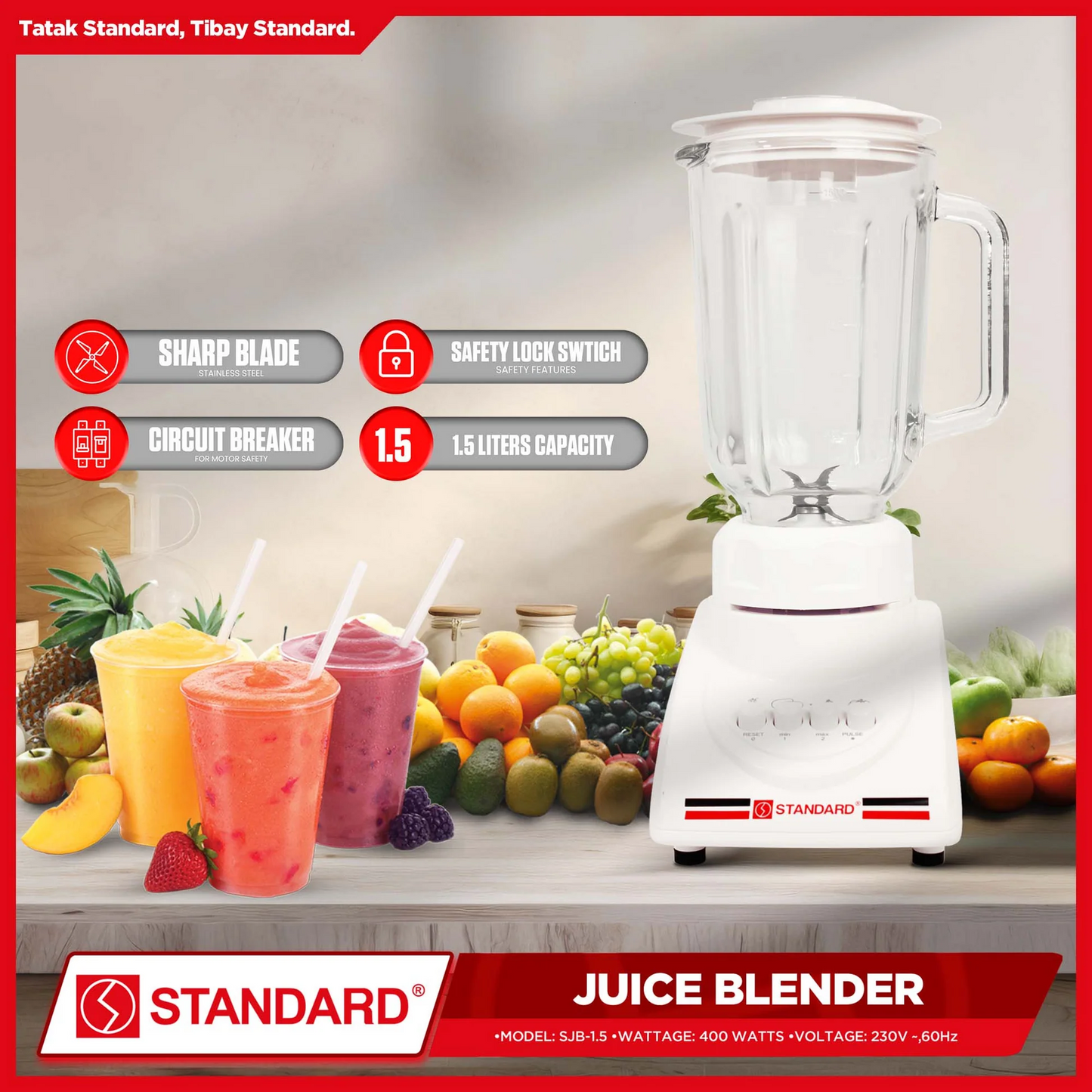 STANDARD BLENDER PLASTIC JAR 1.5L SAFETY LOCK SWITCH - SJB1.5LK