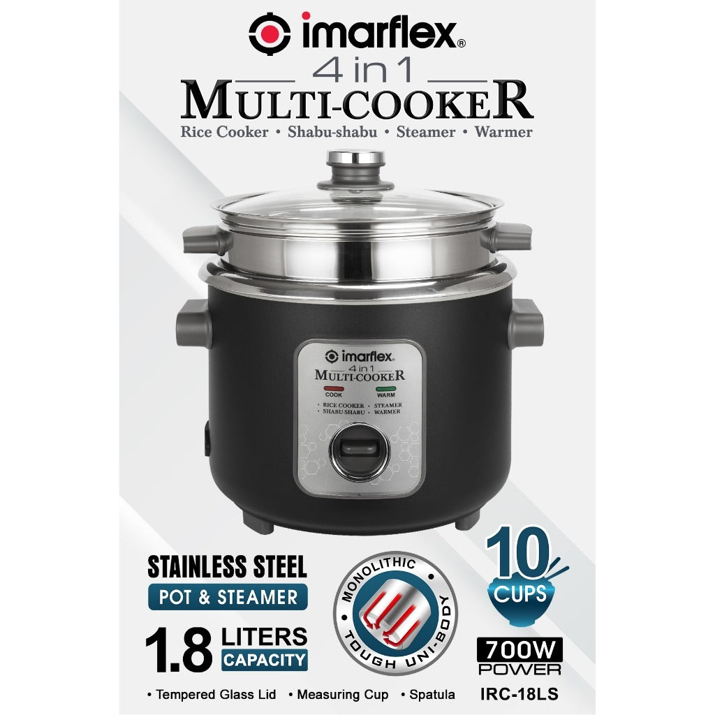 IMARFLEX 4in1 MULTI COOKER IRC-18LS - 10 CUPS CAPACITY 700W(Tempered Glass LID )