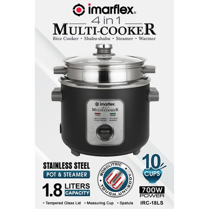 IMARFLEX 4in1 MULTI COOKER IRC-18LS - 10 CUPS CAPACITY 700W(Tempered Glass LID )