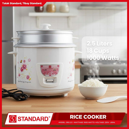 STANDARD RICE COOKER 2.5 Liters with Steamer w/ Free Rice Ladle & Measuring Cup