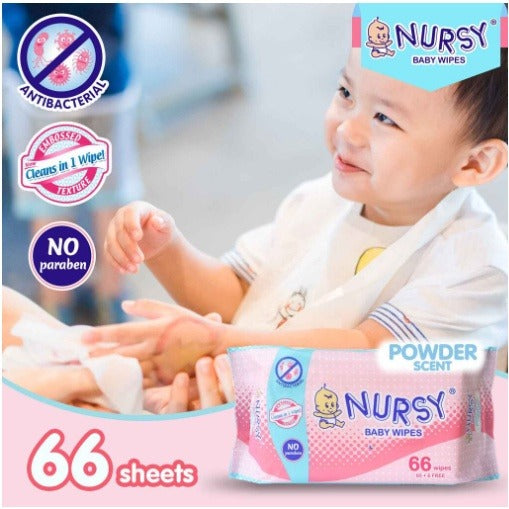 Nursy Baby Wipes in Powder Scent 4 pcs x 66 wipes - BUNDLE OF 2 or 6