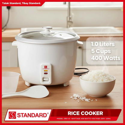 STANDARD RICE COOKER 400W - 1L / 5 Cups Rice w/ Measuring Cup & Rice Ladle