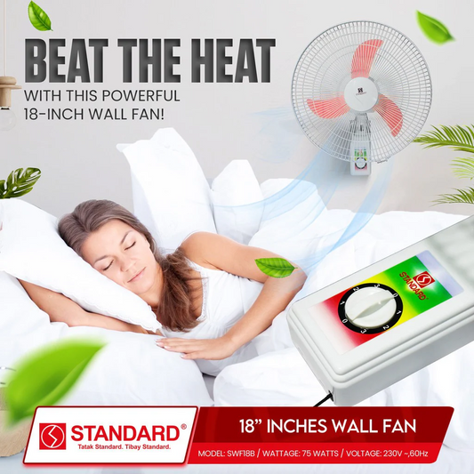 STANDARD ELECTRIC FAN 18" Wall Fan Banana Type Plastic Blade SWF18B  3 SPEED SELECTION