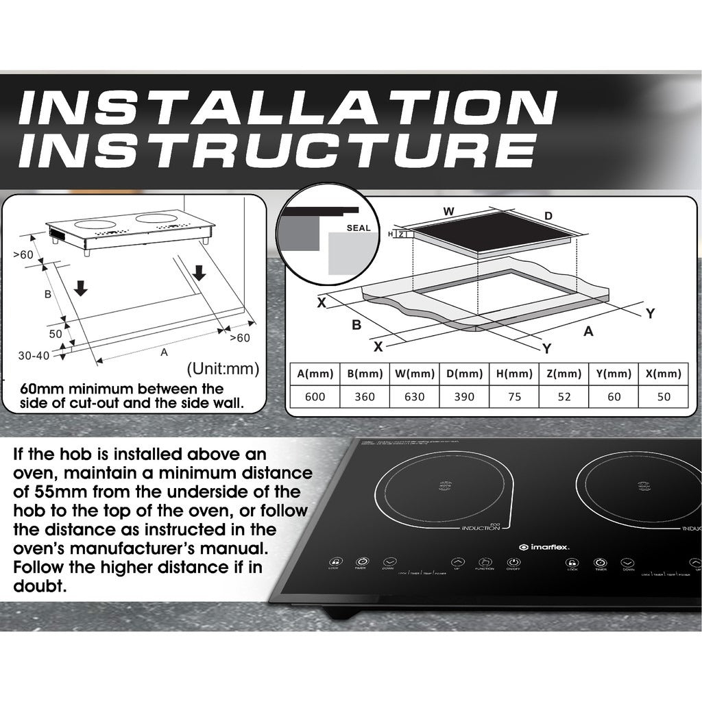 IMARFLEX Built-in Twin Induction Cooker IDX-3250B - L 1300W / R 1500W CHILD LOCK Auto Sense ON Pot/Auto OFF Function