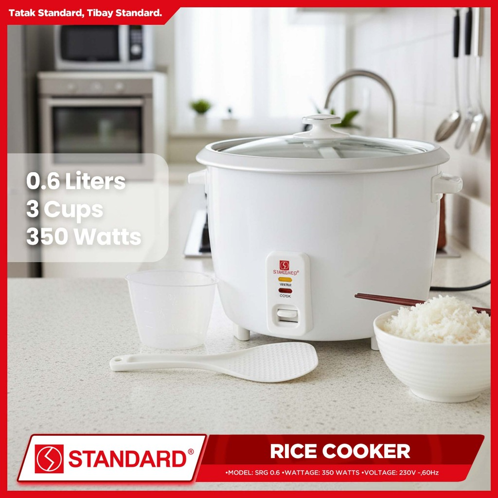 STANDARD RICE COOKER (350W) Plain white 0.6L/3Cups for 1-3 People Use