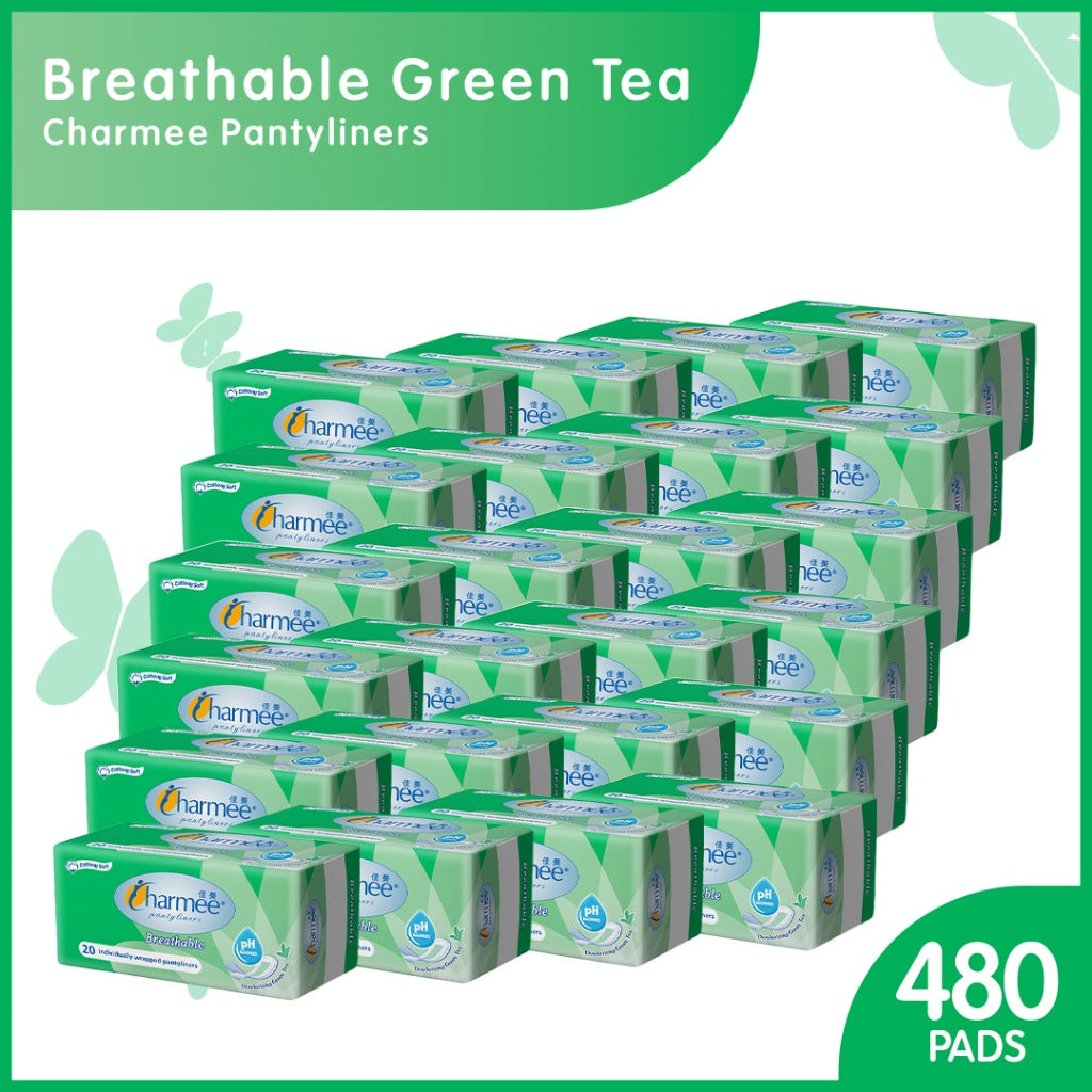 Charmee Pantyliner Breathable Deodorizing Green Tea (20's x 24 packs) - 1 case