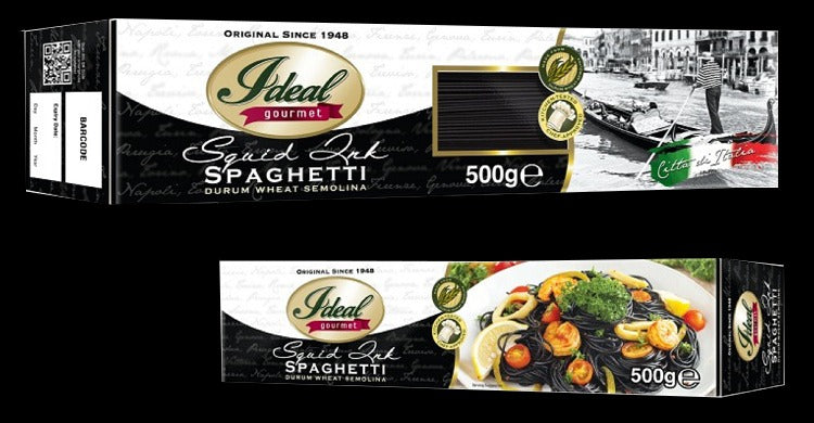 1 CASE (12 pcs)500G  IDEAL GOURMET PASTA Squid Ink Spaghetti  BLACK PASTA
