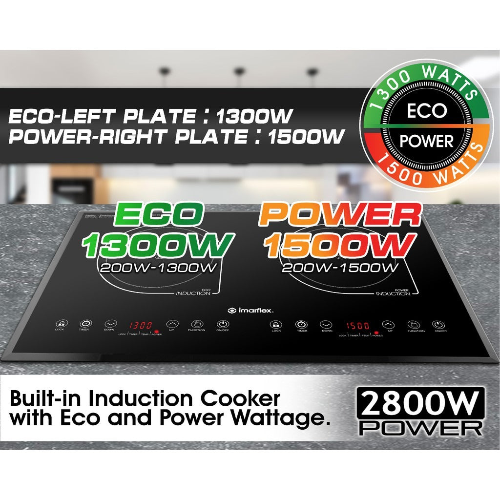 IMARFLEX Built-in Twin Induction Cooker IDX-3250B - L 1300W / R 1500W CHILD LOCK Auto Sense ON Pot/Auto OFF Function