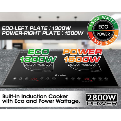 IMARFLEX Built-in Twin Induction Cooker IDX-3250B - L 1300W / R 1500W CHILD LOCK Auto Sense ON Pot/Auto OFF Function
