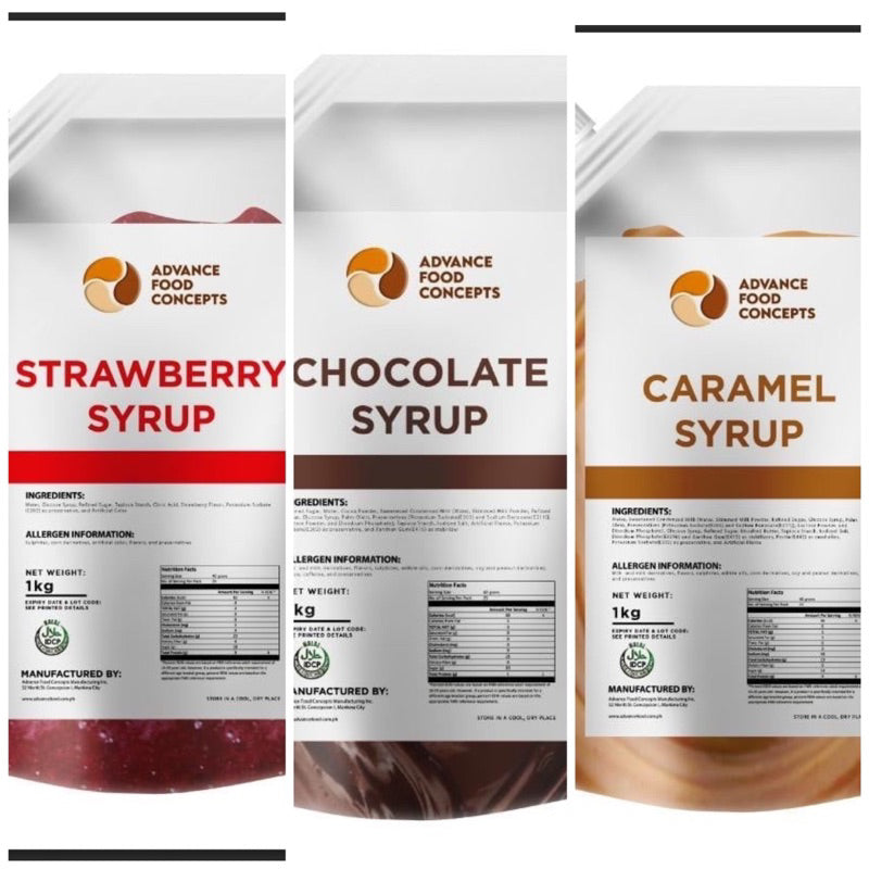 BUNDLE OF 2 - Advance Food Concept Chocolate, Caramel and Strawberry Syrup - 1kg