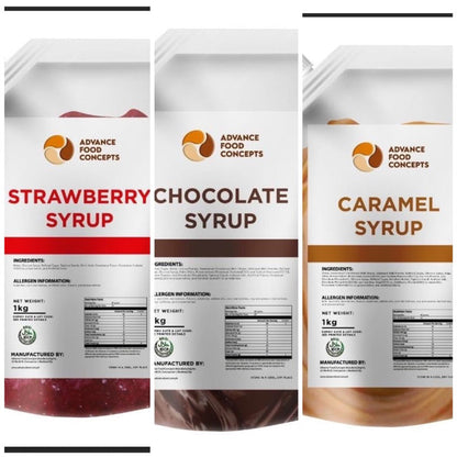 BUNDLE OF 2 - Advance Food Concept Chocolate, Caramel and Strawberry Syrup - 1kg