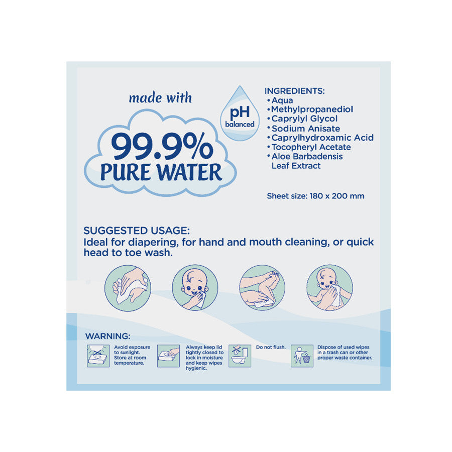 EQ BABY WIPES 99.9% PURE WATER 90 x 6 - BUNDLE OF 6