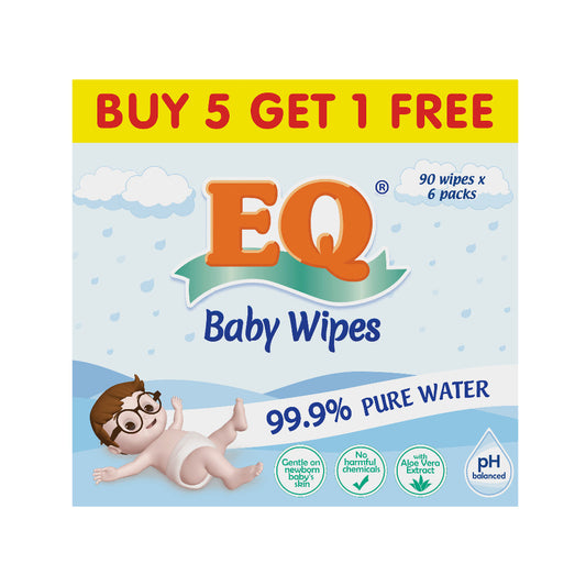 EQ BABY WIPES 99.9% PURE WATER 90 x 6 - BUNDLE OF 6