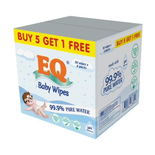EQ BABY WIPES 99.9% PURE WATER 90 x 6 - BUNDLE OF 6