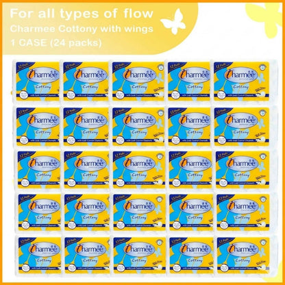Charmee Cottony Sanitary Napkin for All Types of Flow w/ wings 12's (24 packs) - 1 case