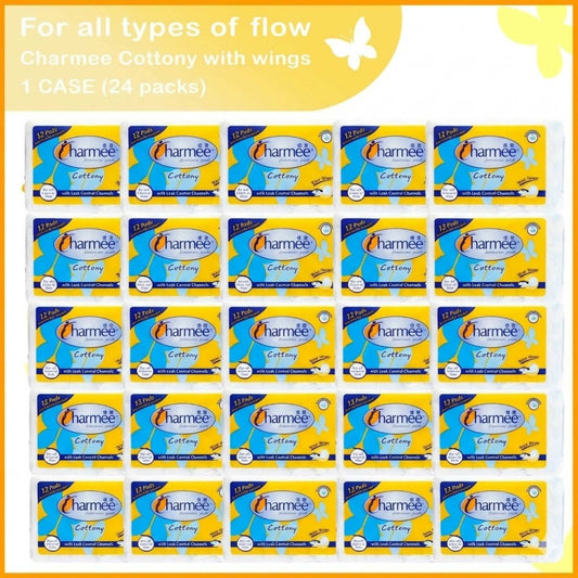 Charmee Cottony Sanitary Napkin for All Types of Flow w/ wings 12's (24 packs) - 1 case